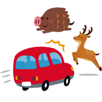 走行中にシカやイノシシに出くわした自動車のイメージイラスト