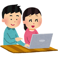 ノートPCを操作する男女のイメージイラスト