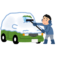 除雪ワイパーで自動車に降り積もった雪を除雪する男性のイメージイラスト