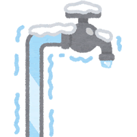 低温により凍結する水道および水道の蛇口のイメージイラスト