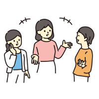 近所の女性たちが井戸端会議をするイメージイラスト