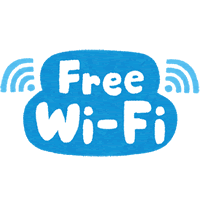 「FreeWi-Fi」の文言とWi-Fiのアイコンで示された、Wi-Fiスポットのイメージイラスト