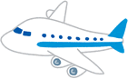 白い機体に青い線が入っている旅客機のイラスト