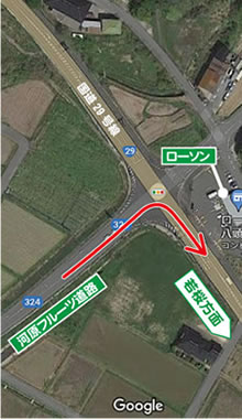 河原フルーツ道路から若桜方面への移動経路を示したGoogleMapのキャプション画像