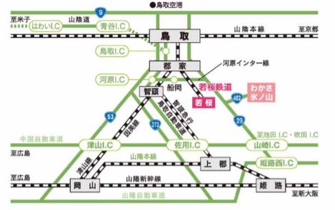 若桜町へのアクセスを示した路線図